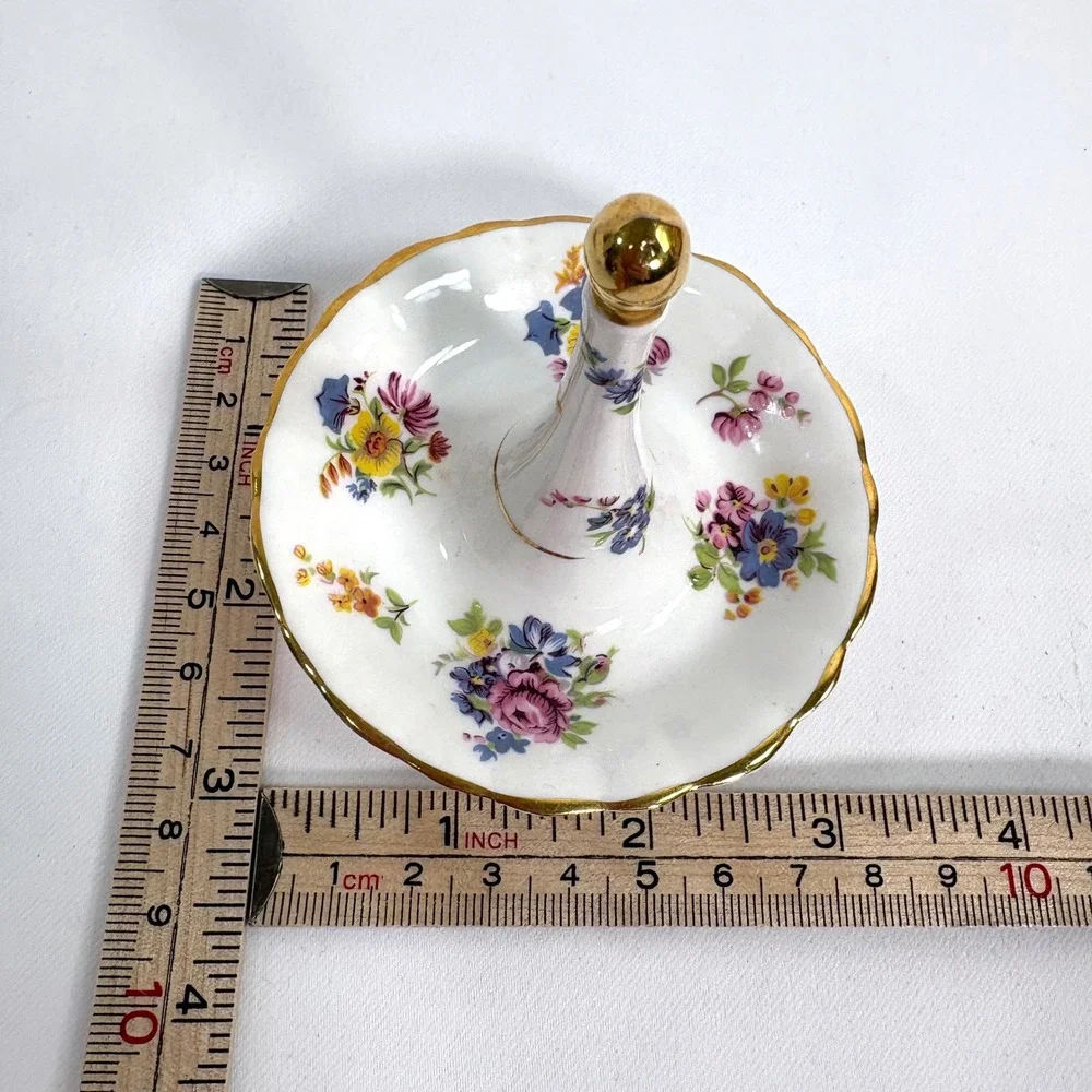 Canadian Superior Ring Holder White Floral Fine Bone China Gold Trim 70s Vintage